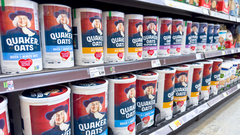 A view of several containers of Quaker Oats