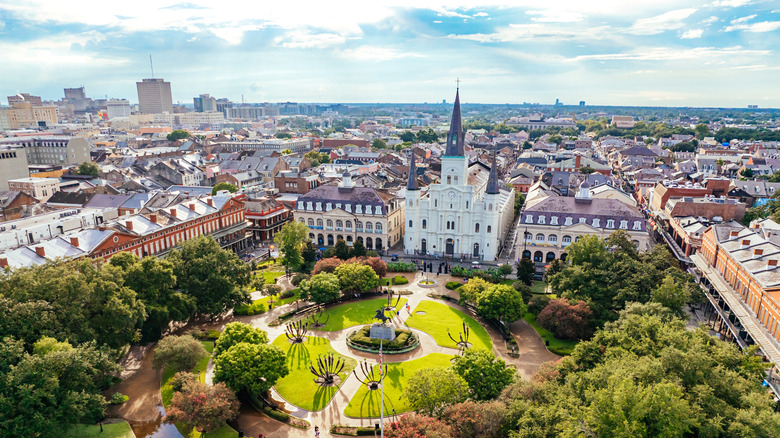 Aerial View of New Orleans, Louisiana, USA on the Mississippi River.