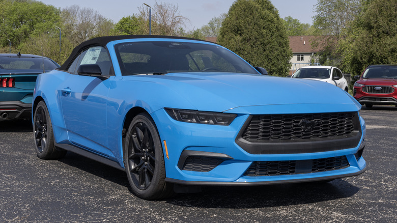 Ford Mustang EcoBoost Convertible Premium at a dealership.