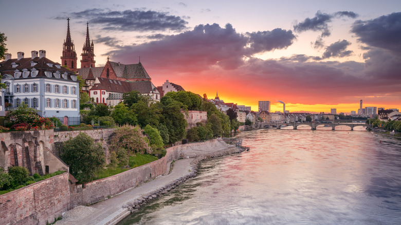Cityscape of Basel, Switzerland during sunset