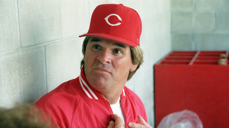 Pete Rose in dugout in 1989 shortly before being banned for life
