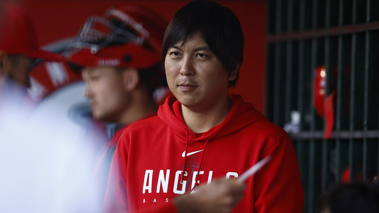 Ippei Mizuhara in the dugout with the Angels