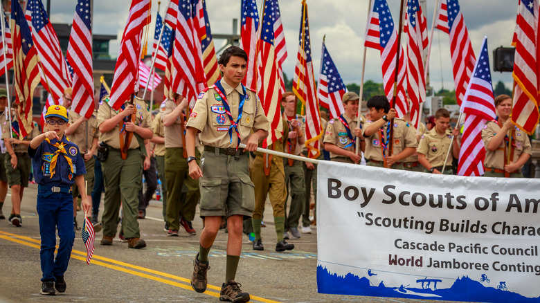 Boy Scouts of America marching in parade