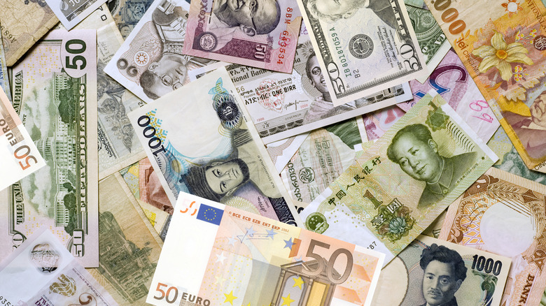 Mosaic collection of currencies from around the world