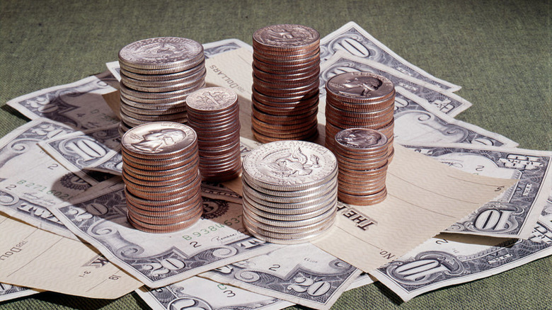 Vintage photo of U.S. currency in a pile.