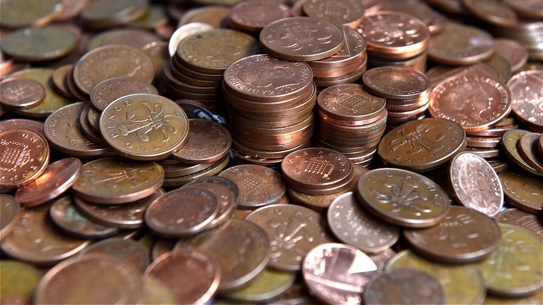 Stack of many coin denominations