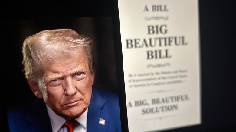 Face of Donald J. Trump beside a document that says "Big Beautiful Bill"