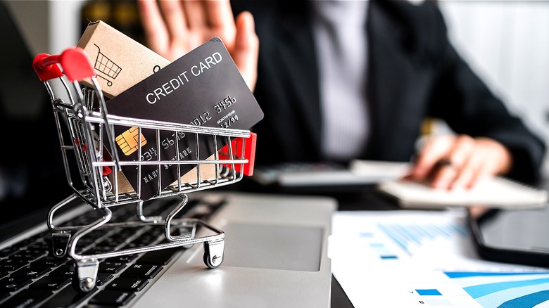 credit card inside shopping cart