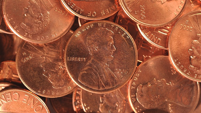 Pile of penny coins