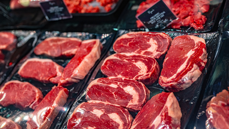 Beef products packaged in grocery store