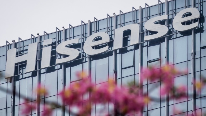 Hisense logo displayed on HQ building