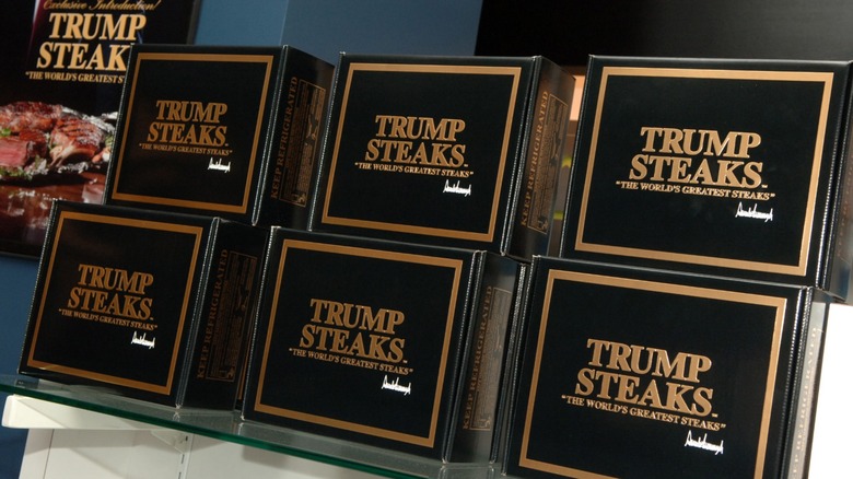 Boxes of Trump steaks on display at The Sharper Image during the product's short run in the 2000s.