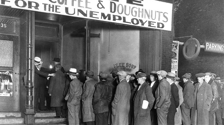 Great Depression soup kitchen line