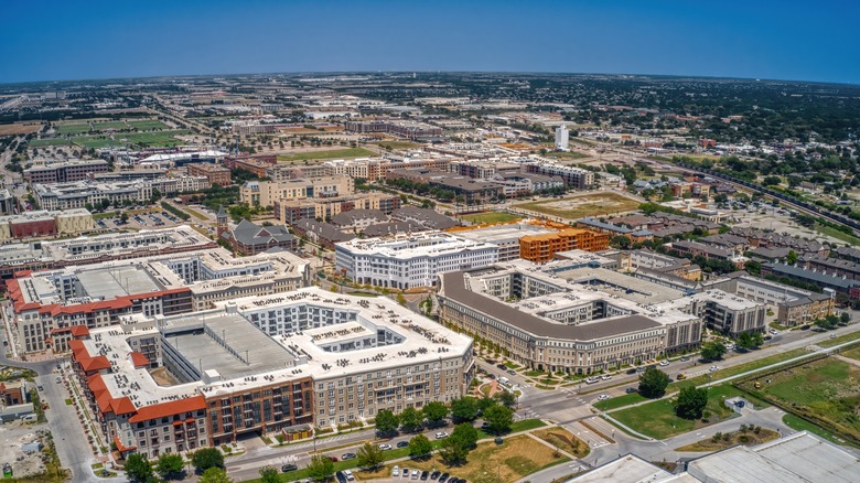 Aerial view of Frisco, Texas during the summer.