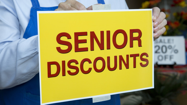 Sign is announcing a Senior Discount for senior and elderly shoppers.