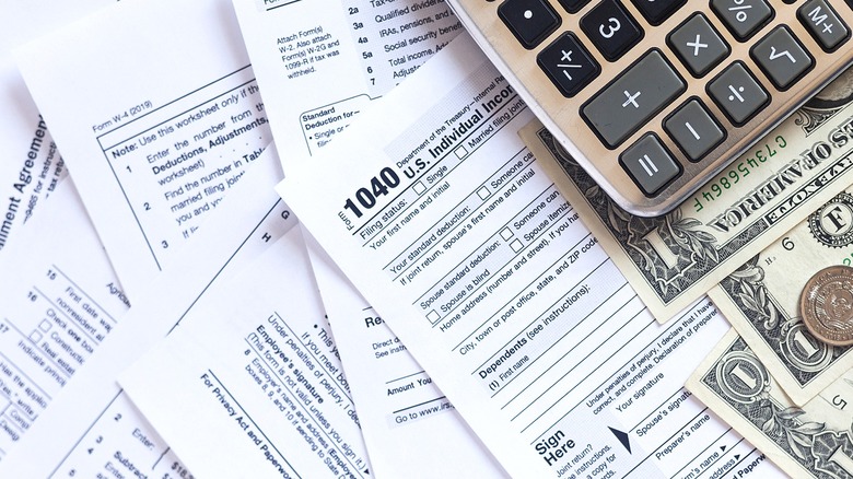 Tax Form 1040, calculator, money