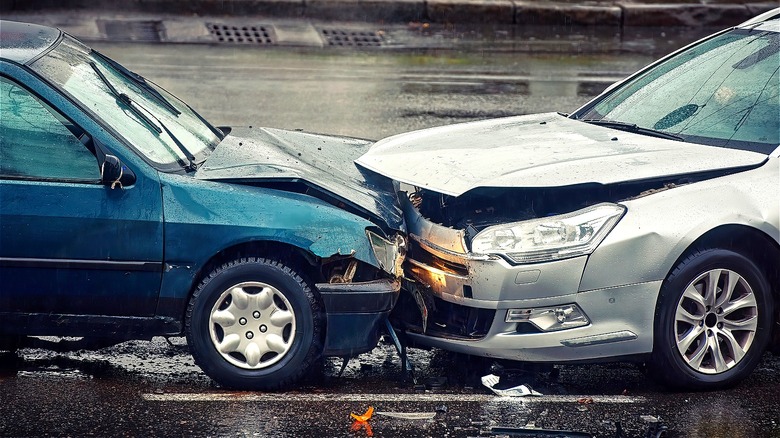 Car accident on wet road