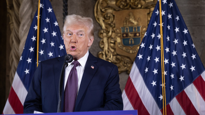 Donald Trump speaks to the press at Mar-a-Lago