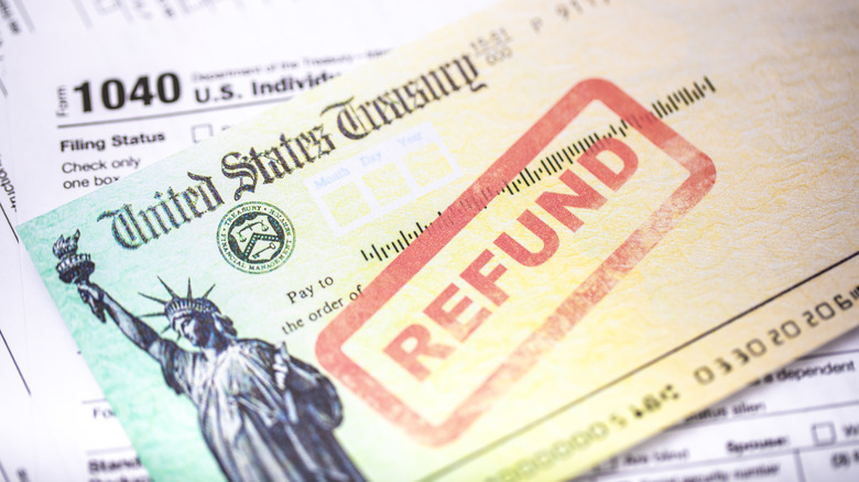 Tax refund check from U.S. treasury