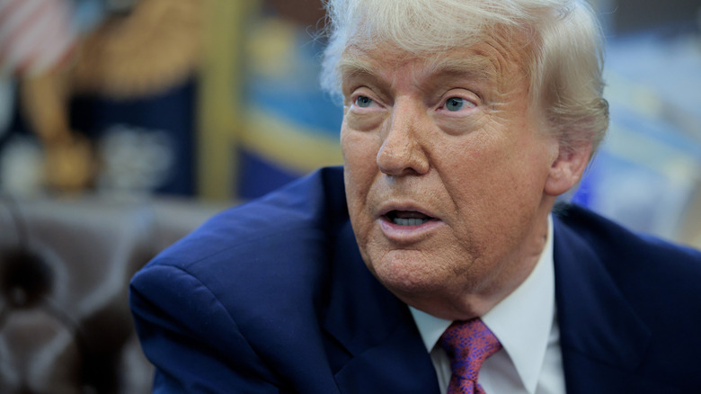 President Donald Trump talks about the "Golden Dome" missile defense system in the Oval Office at the White House on May 20, 2025