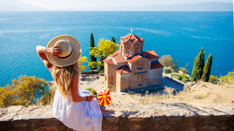 A young woman on a Lake Ohrid beach