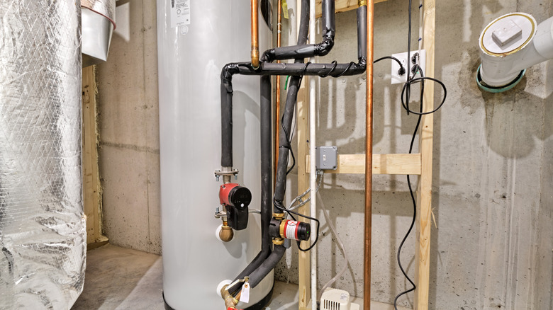 Hot water heater in a utility room