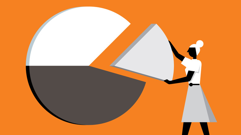 cartoon image of person holding part of a pie chart