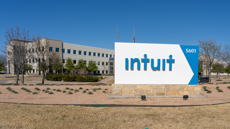 The exterior of an Intuit office building on a sunny day