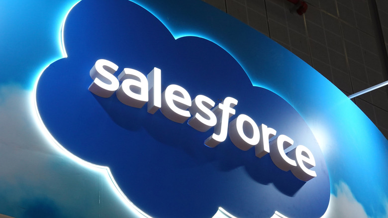 A shot of a three-dimensional Salesforce logo from below
