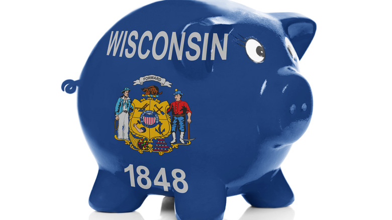 Wisconsin logo on piggy bank