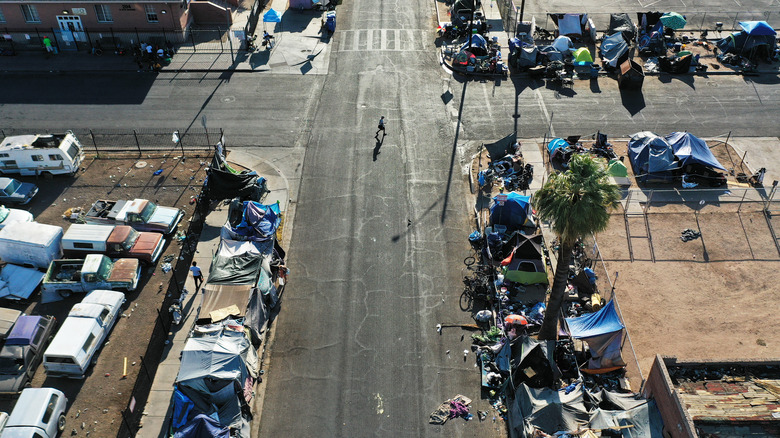 Aerial view of the homeless zone in Phoenix Arizona