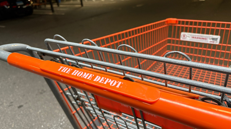 An empty Home Depot shopping cart