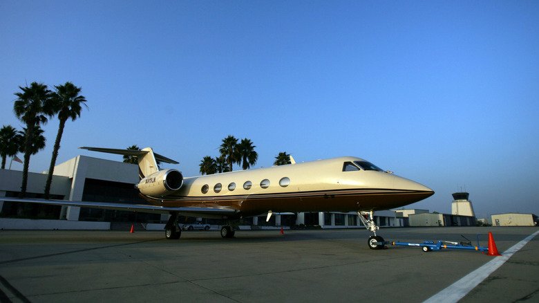 A gulfstream jet on the Santa Monica Airport tarmac