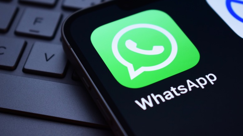 The WhatsApp logo is visible on an iPhone.