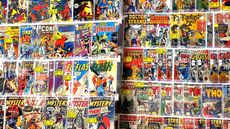 Comics displayed at comic-book convention
