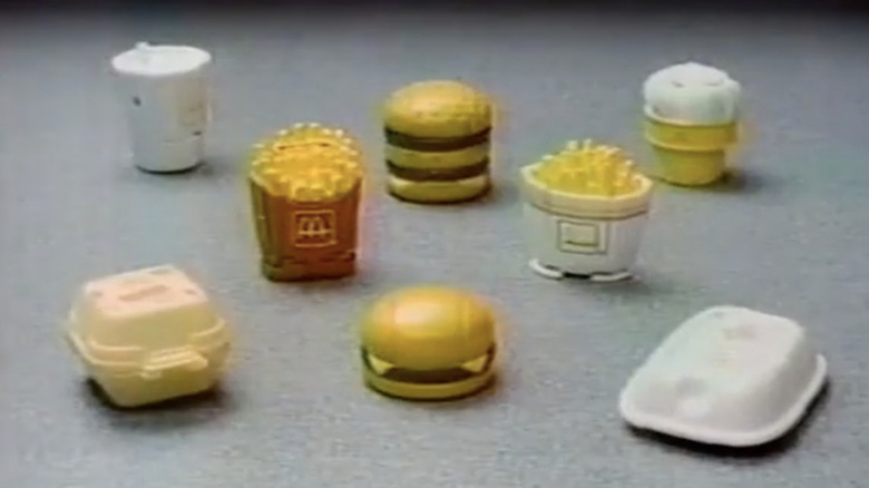 The original 1987 series of McDonald's Changeables toys shown in their robot-changed state.