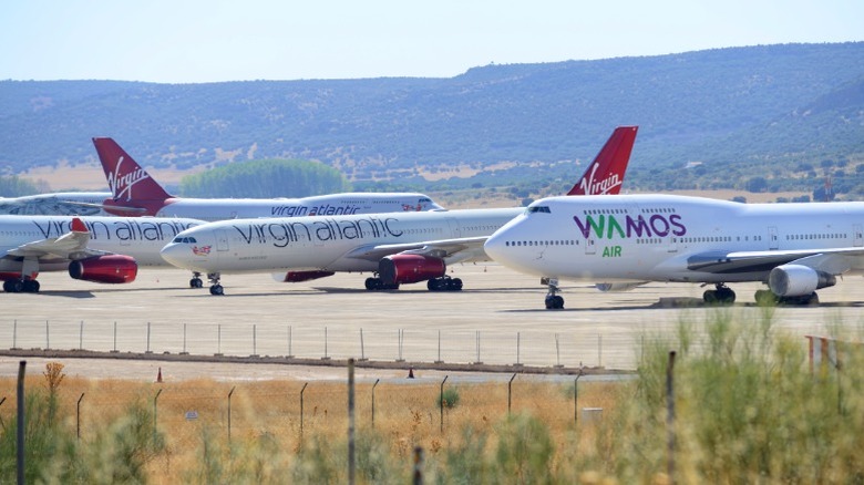 Planes parked at Ciudad Real International Airport for storage.