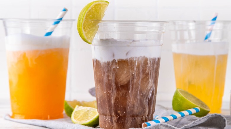 Three different kinds of dirty sodas showing common drink trends in the 2020s.