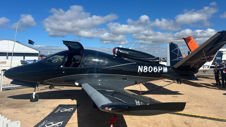 A Cirrus SF50 Vision jet on display at an airshow in Australia.