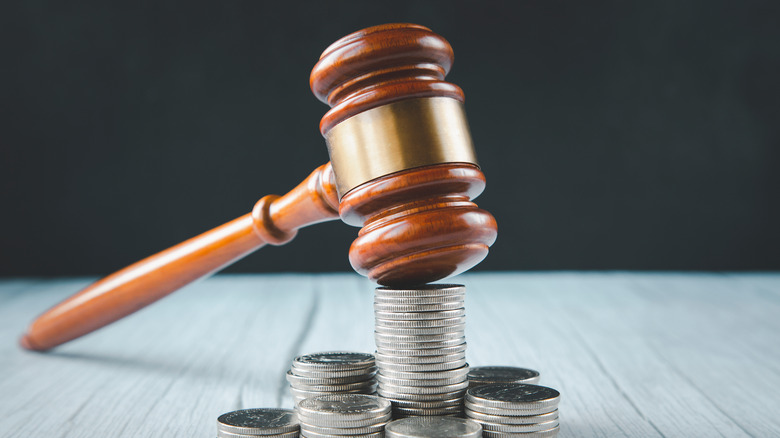 Auction gavel closing sale of coins