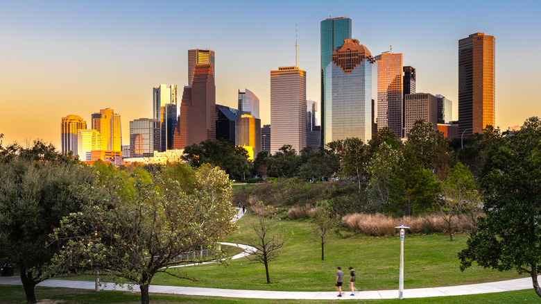 Houston skyline at sunset.
