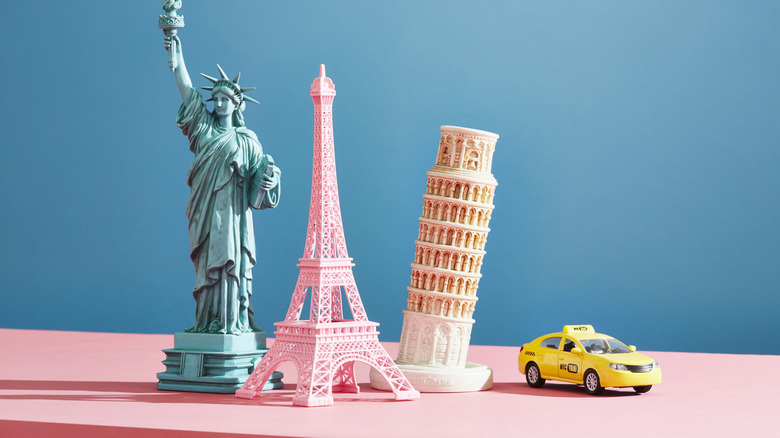 A collection of small souvenirs from famous cities