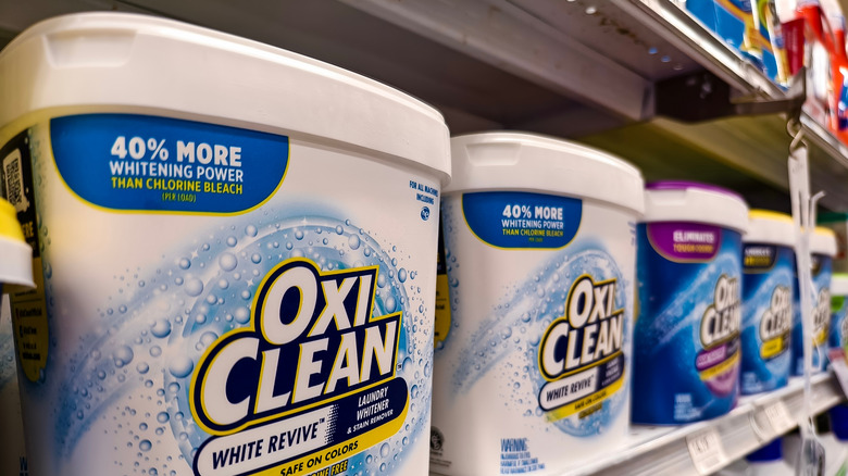 Tubs of Oxiclean sitting on store shelf