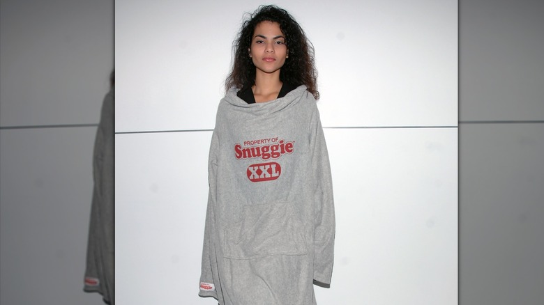 Model Jessica Frances wearing a Snuggie