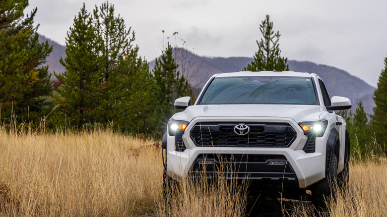 A pickup truck off-roading