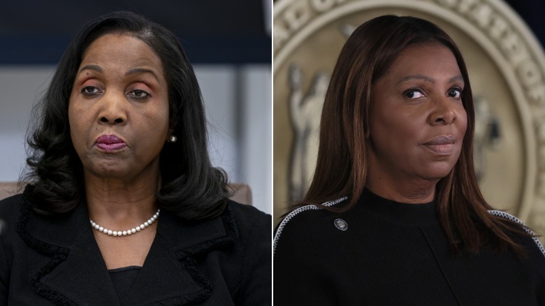 Side-by-side closeups of Lisa D. Cook (left) and Letitia James (right)