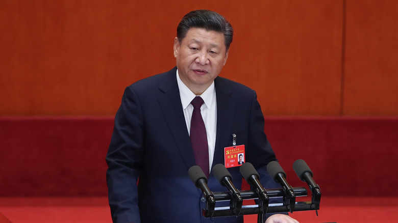 Chinese President Xi Jinping delivering his address at the 20th National Congress of the Communist Party of China in 2017