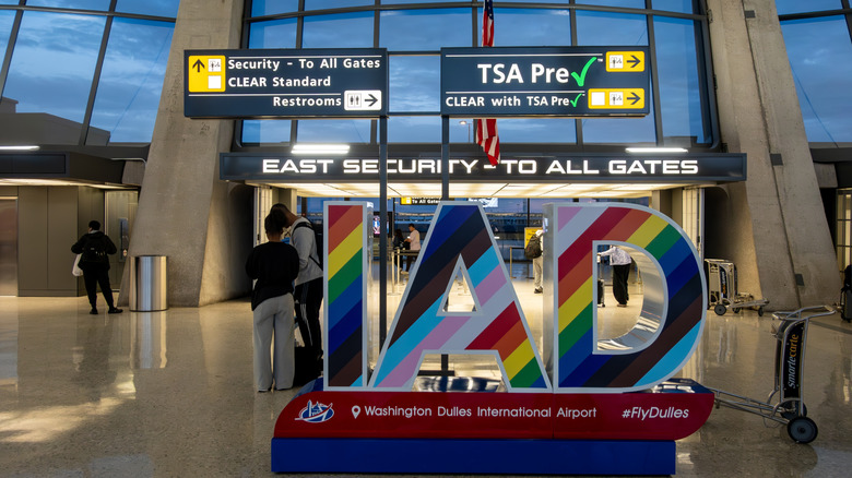 A large IAD sign at Washigton Dulles International Airport.