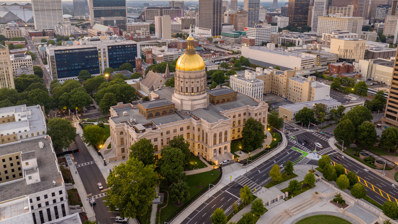 Aerial view of Atlanta Georgia's capitol building and surrounding city