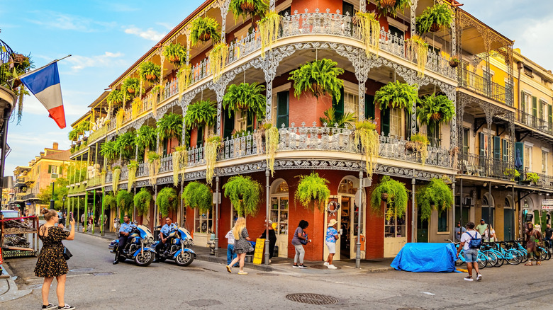 Daytime shot of corner of French Quarter street in New Orleans, Lousiana